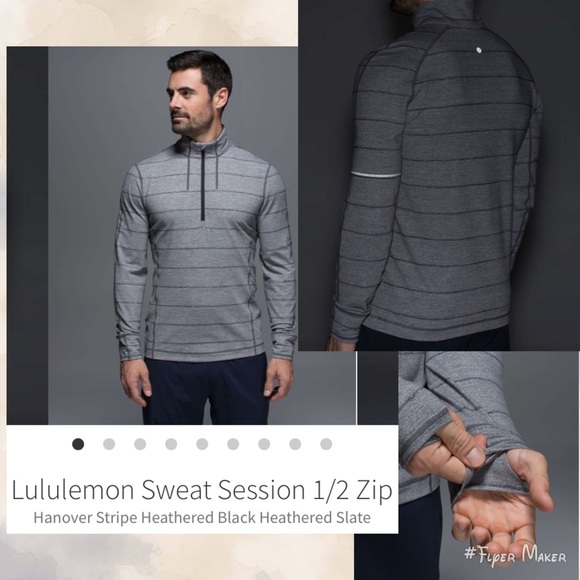 lululemon athletica Other - 🌟HP Lululemon Men’s Sweat Session Grey Striped 1/2 zip sweater pullover -size M